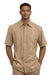 Mens Beige Embroidered Short Sleeve Button-Up Shirt