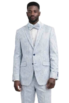 Mens Light Grey Textured Suit with Bow Tie – Slim Fit 2 Piece Wedding and Prom Tuxedo