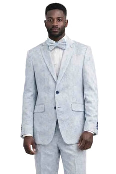 Mens Light Grey Textured Suit with Bow Tie – Slim Fit 2 Piece Wedding and Prom Tuxedo