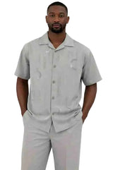 Mens Light Grey Short Sleeve Button-Up Shirt and Trouser Set