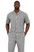 Mens Grey Vertical Stripe Short Sleeve Shirt and Trouser Set