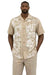 Mens Beige Abstract Print Short Sleeve Button-Up Shirt and Pants Set