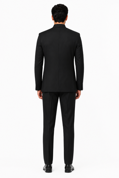 Apollo King Black Mandarin Collar Suit  Modern Fit