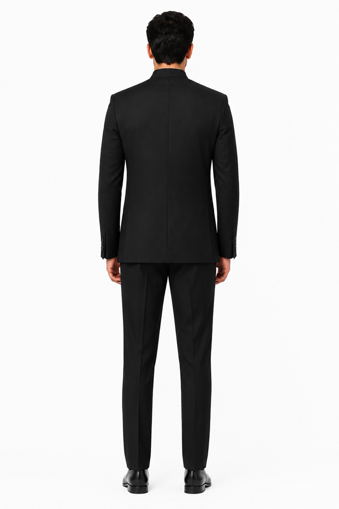 Apollo King Black Mandarin Collar Suit  Modern Fit