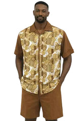 Mens Premium Brown Baroque Print Shirt and Shorts Set