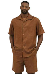 Mens Premium Brown Short Sleeve Shirt and Shorts Set