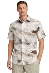 Mens Abstract Marble Print Short Sleeve Shirt With Walking Suit Plus Matching Pants – Casual Button-Up Summer Shirt Modern Fit