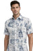 Mens Blue Abstract Print Short Sleeve Button-Up Shirt