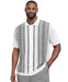 Mens White Vertical Pattern Polo Shirt With Walking Suit Plus Matching Pants – Retro Knit Short Sleeve Summer Casual Shirt