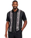 Mens Black Short Sleeve Button-Up Shirt with Tribal Pattern Panel – Modern Casual Summer Shirt