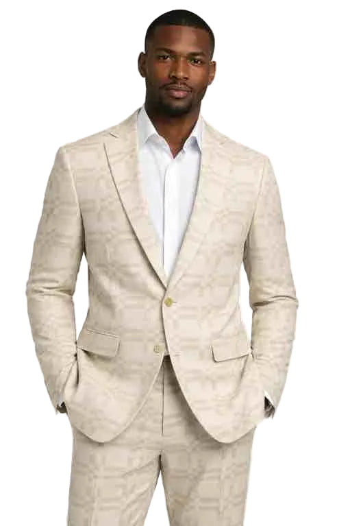 Mens Beige Textured Slim Fit Suit – Modern 2 Piece Wedding and Formal Suit Set