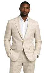Mens Beige Textured Slim Fit Suit – Modern 2 Piece Wedding and Formal Suit Set
