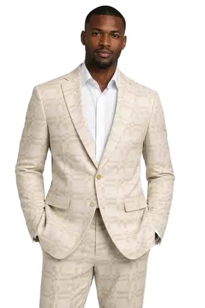 Mens Beige Textured Slim Fit Suit – Modern 2 Piece Wedding and Formal Suit Set