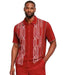 Mens Red Patterned Short Sleeve Button-Up Shirt Set – Modern Summer Casual Outfit With Walking Suit Plus Matching Pants