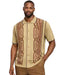 Mens Retro Geometric Pattern Short Sleeve Shirt – Vintage Knit Button-Up Polo Style Casual Summer Shirt