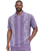 Mens Lavender Short Sleeve Button-Up Shirt With Walking Suit Plus Matching Pants – Modern Casual Summer Outfit