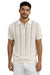 Mens Cream Knit Polo Shirt With Walking Suit Plus Matching Pants– Short Sleeve Textured Vertical Pattern Summer Casual Shirt