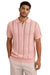 Mens Blush Pink Textured Knit Polo Shirt – Short Sleeve Zip Neck Summer Casual Top