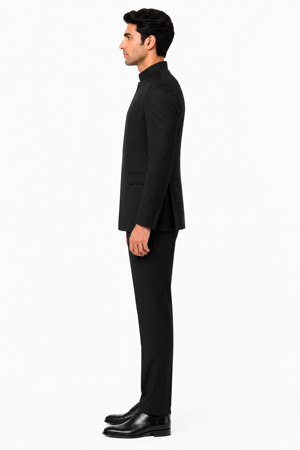 Apollo King Black Mandarin Collar Suit  Modern Fit
