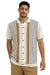 Mens Vertical Stripe Knit Polo Shirt With Walking Suit Plus Matching Pants – Beige and Cream Button-Up Casual Summer Shirt