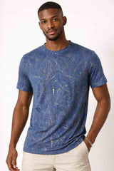 Mens Short Sleeve Abstract Metallic Print Tee – Heathered Indigo Blue