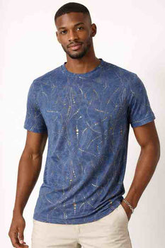 Mens Short Sleeve Abstract Metallic Print Tee – Heathered Indigo Blue