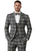 Mens Green and Grey Plaid 3 Piece Suit Slim Fit Wedding and Prom Tuxedo with Vest and Bow Tie
