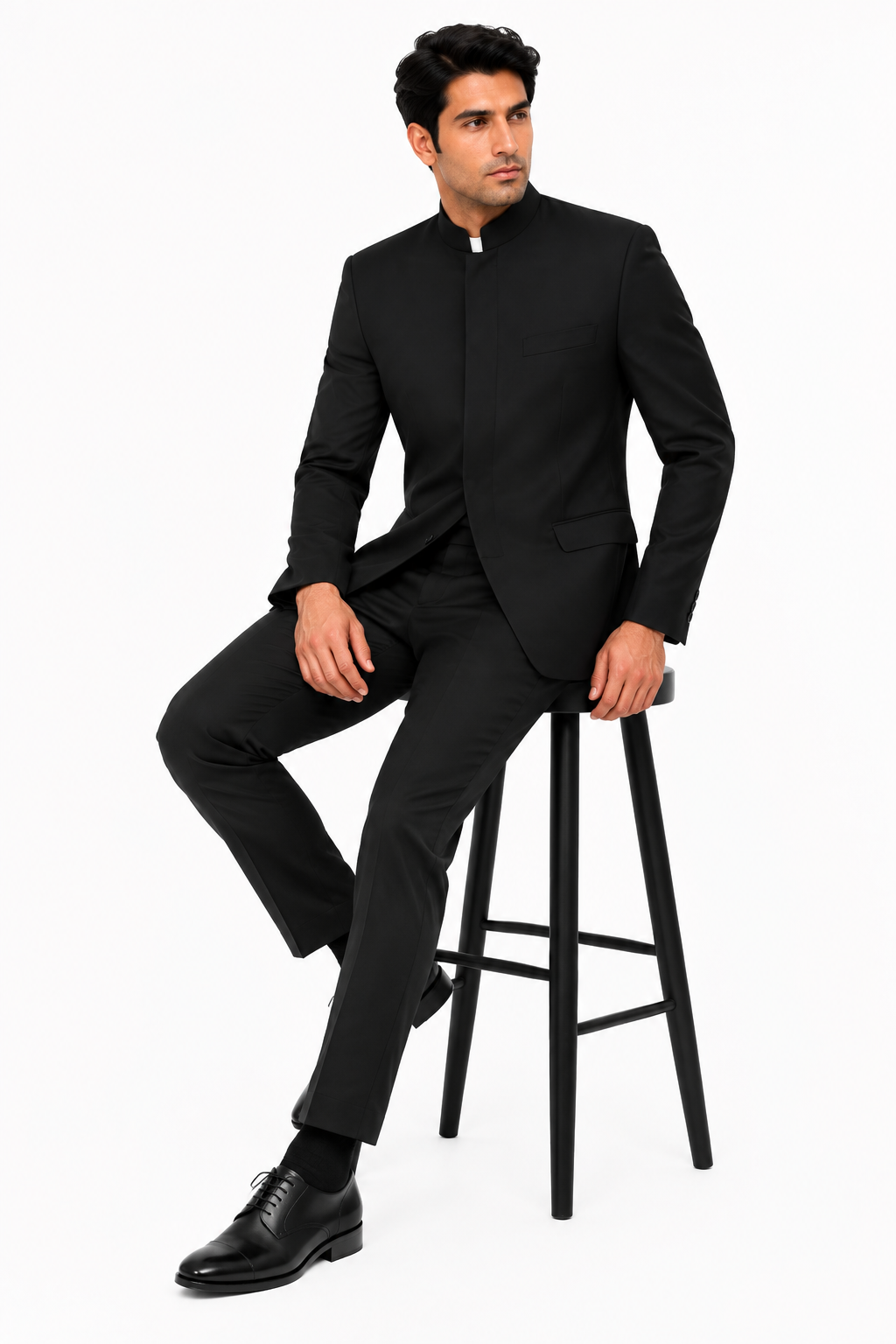 Apollo King Black Mandarin Collar Suit  Modern Fit