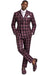 Mens Burgundy Plaid Slim Fit Double-Breasted Suit – Premium Formal Wedding and Party Wear
