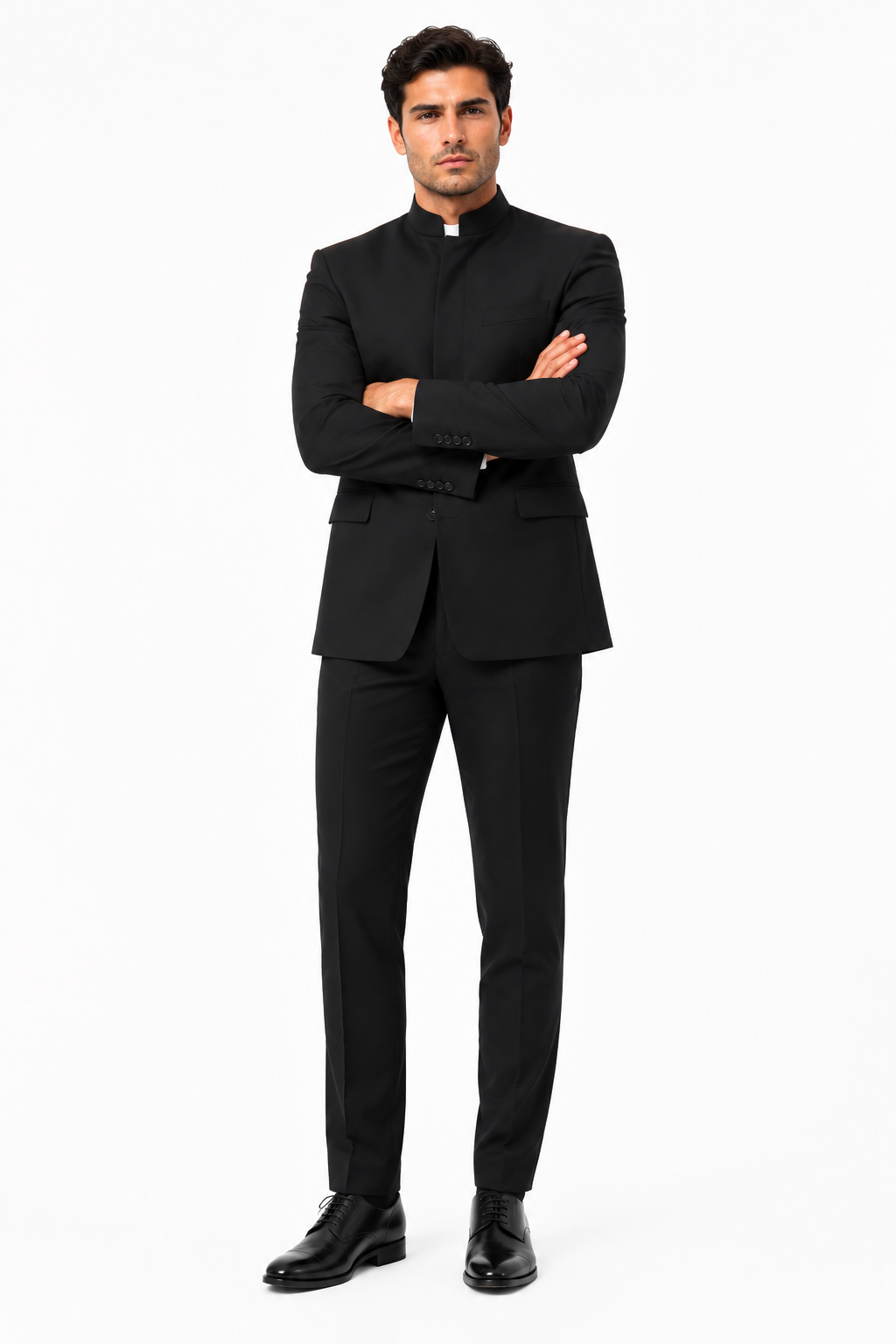 Apollo King Black Mandarin Collar Suit  Modern Fit