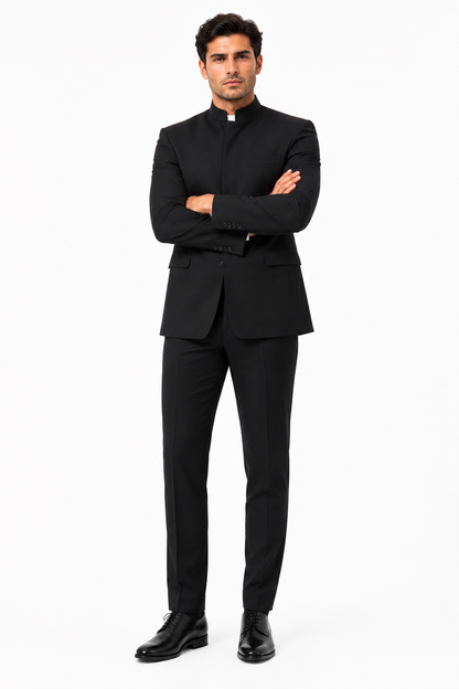 Apollo King Black Mandarin Collar Suit  Modern Fit