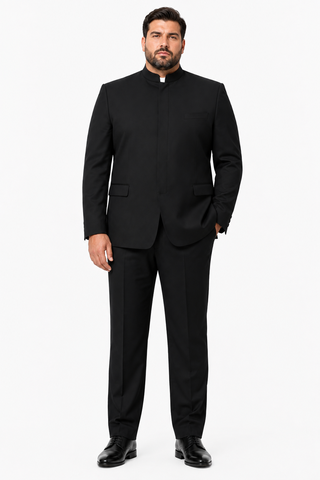 Apollo King Black Mandarin Collar Suit  Modern Fit