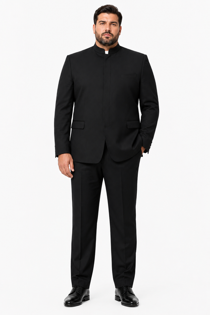 Apollo King Black Mandarin Collar Suit  Modern Fit