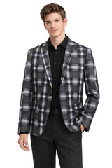 Mens Black and Grey Plaid Slim Fit Blazer – Modern Casual Party Jacket