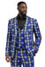 Mens Royal Blue Plaid 3-Piece Slim Fit Suit Set