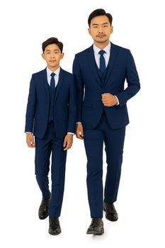 Father and Son Suits - Indigo Blue Boys Suit Perry Ellis Vested Boy's Wedding Suit in Indigo Blue
