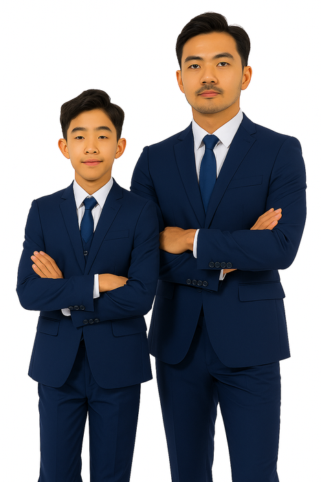 Father and Son Suits - Indigo Blue Boys Suit Perry Ellis Vested Boy's Wedding Suit in Indigo Blue