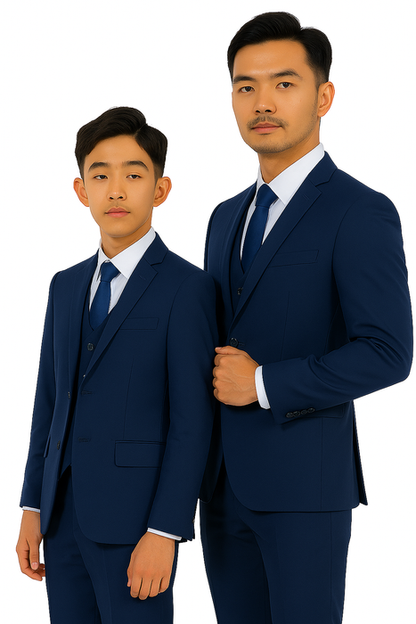 Father and Son Suits - Indigo Blue Boys Suit Perry Ellis Vested Boy's Wedding Suit in Indigo Blue