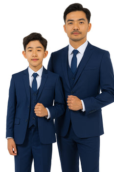 Father and Son Suits - Indigo Blue Boys Suit Perry Ellis Vested Boy's Wedding Suit in Indigo Blue - Image 2