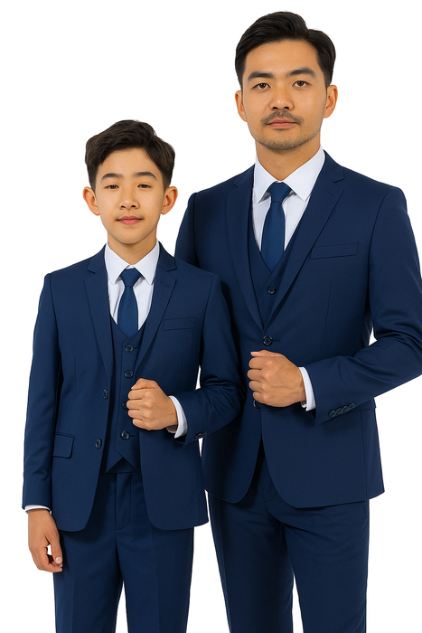 Father and Son Suits - Indigo Blue Boys Suit Perry Ellis Vested Boy's Wedding Suit in Indigo Blue