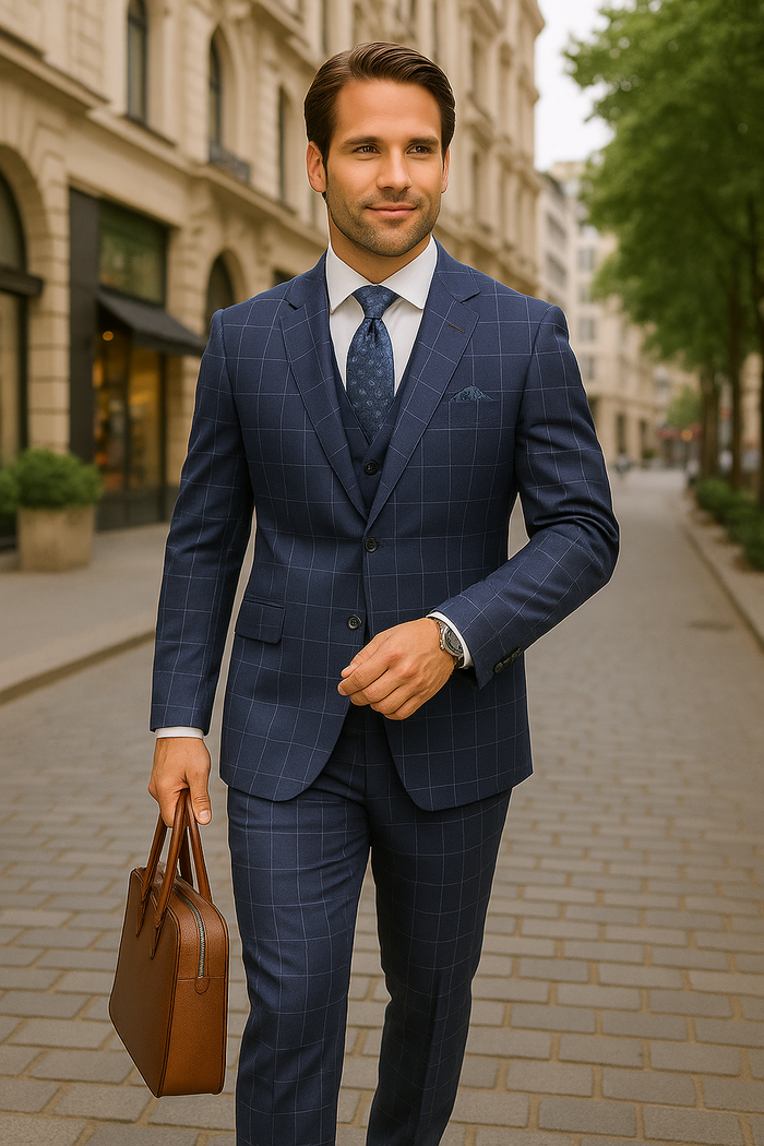 Wool Suit - Italian Made Business Suit by Statement Men's 3 Piece 100% Wool  Suit - Fashion Pattern Modern Fit