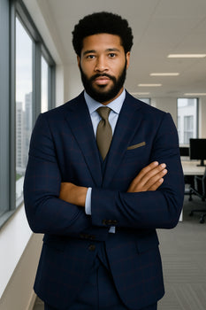 Wool Suit - Italian Made Business Suit by Statement Men's 3 Piece 100% Wool Modern Fit Suit - Sharp Plaid Pattern