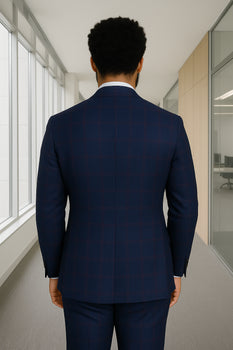 Wool Suit - Italian Made Business Suit by Statement Men's 3 Piece 100% Wool Modern Fit Suit - Sharp Plaid Pattern