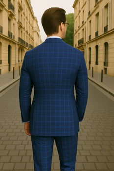 Wool Suit - Italian Made Business Suit by Statement Men's 3 Piece 100% Wool Modern Fit Suit - Classic Plaid Pattern