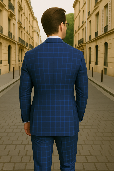 Wool Suit - Italian Made Business Suit by Statement Men's 3 Piece 100% Wool Modern Fit Suit - Classic Plaid Pattern