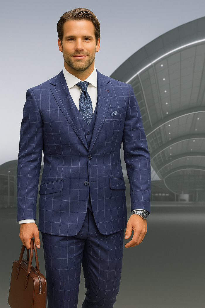 Wool Suit - Italian Made Business Suit by Statement Men's 3 Piece 100% Wool  Suit - Fashion Pattern Modern Fit