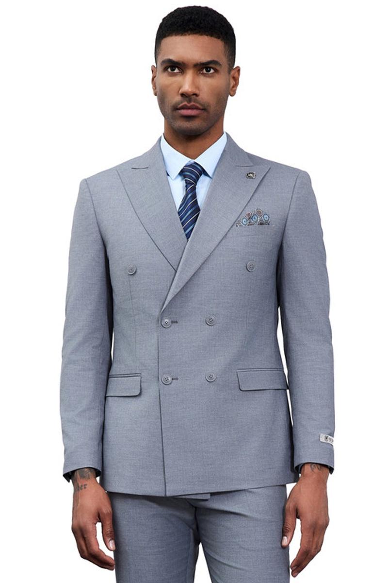 Men's Designer Stacy Adams Classic Double Breasted Suit in Grey