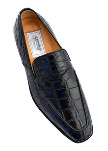 Italian Crocodile Skin Shoes by Ferrini Men's Black Unique Loafers