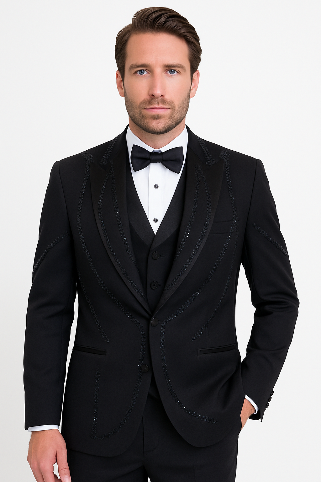 Black Italian Wool 3-Piece Modern Fit Tuxedo - Image 4