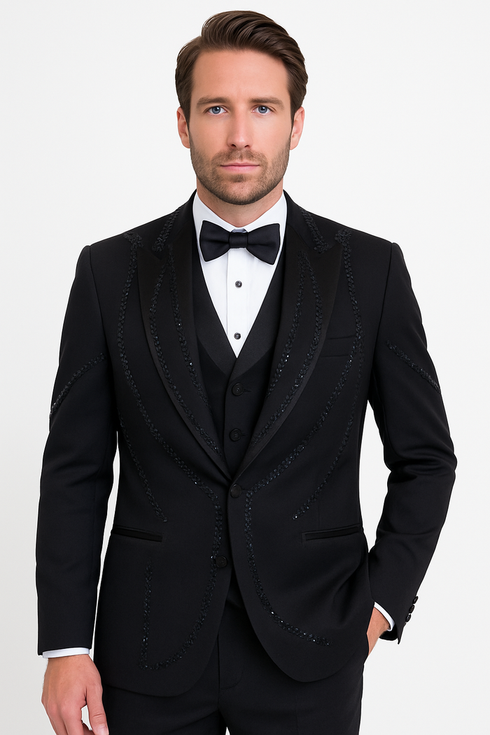 Black Italian Wool 3-Piece Modern Fit Tuxedo - Image 4